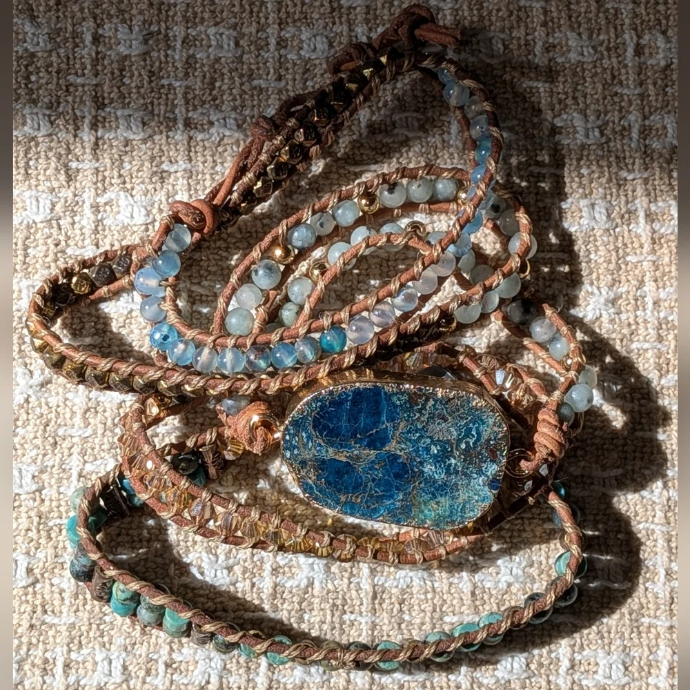 Bohemian Blue Turquoise Gemstone Wrap Bracelet - Picture 5 of 6